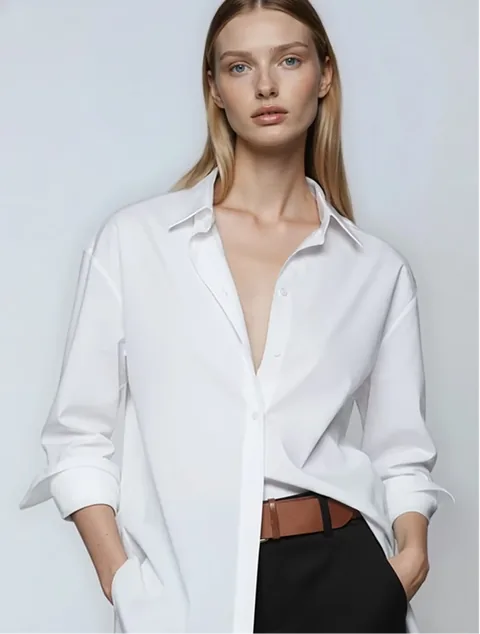 White shirt on a model, close detail crop
