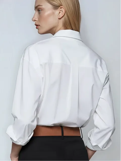 White shirt on a model, full front view