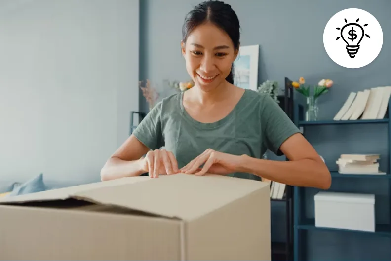 A shopper opening a delivery box at home